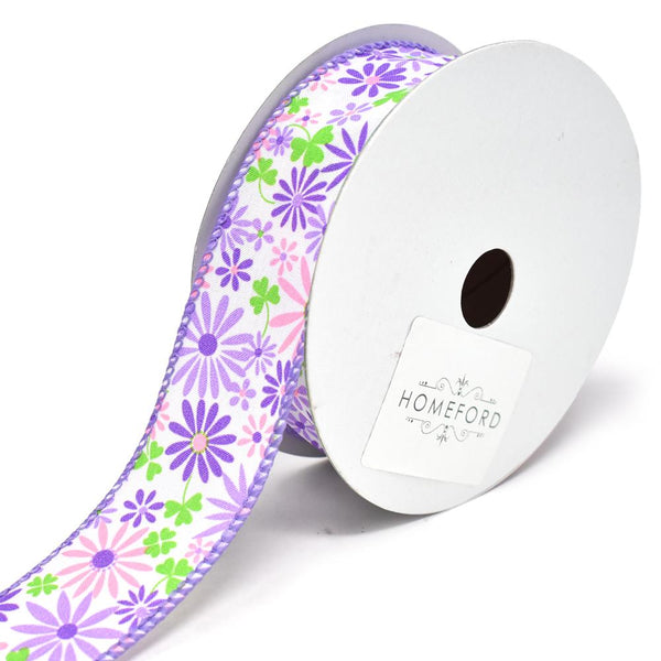 Botanical Tabitha Floral Wired Ribbon, 1-1/2-Inch, 10-Yard, Purple