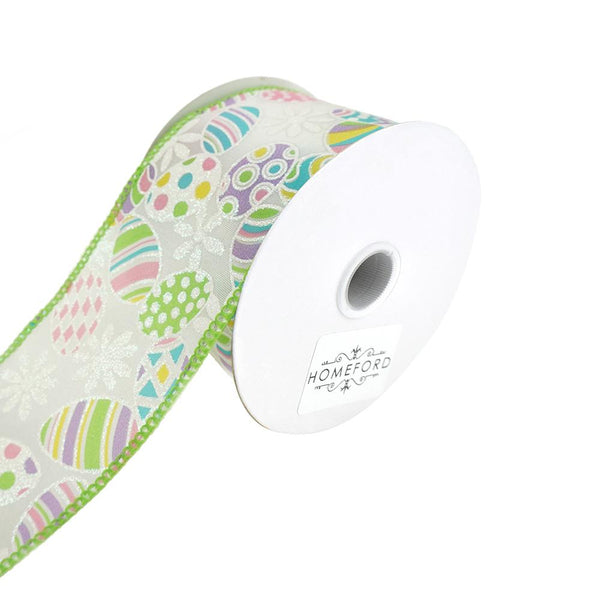 Easter Egg Hunt Wired Edge Satin Ribbon, White, 2-1/2-Inch, 10-Yard