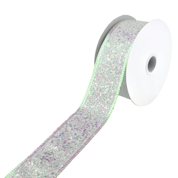 Christmas Iridescent Super Glitter Wired Ribbon, 1-1/2-Inch, 10-Yard