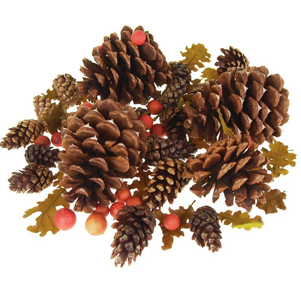 Dried Scented Pine Cones Natural Forms with Red Berries, 40-Piece