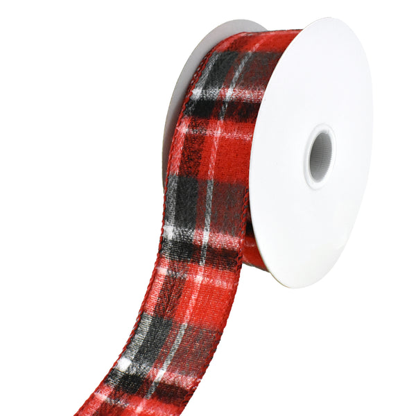 Christmas Flannel Brush Plaid Wired Ribbon, 1-1/2-Inch, 10-Yard