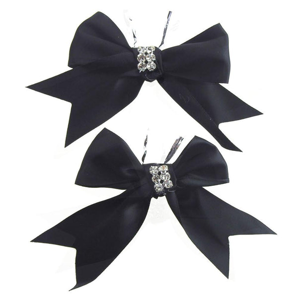 Pre-Tied Satin Bows with Rhinestone, 4-Inch, 2-Piece, Black