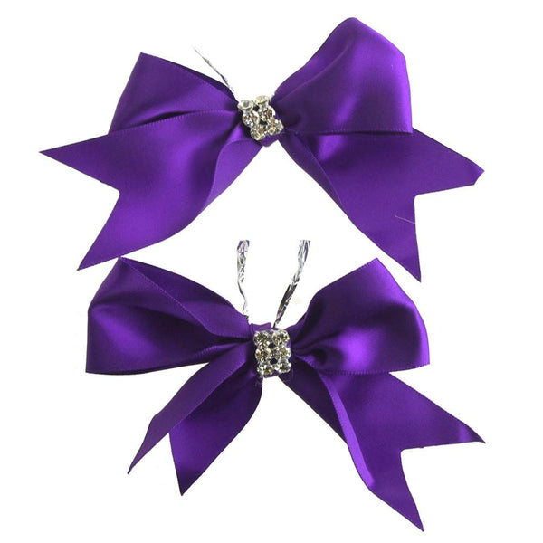 Pre-Tied Satin Bows with Rhinestone, 4-Inch, 2-Piece, Purple