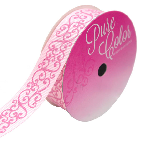 Glitter Swirl Grosgrain Ribbon, Light Pink, 7/8-Inch, 4-Yard