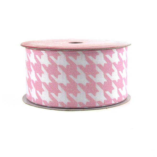 Hounds Tooth Glitter Grosgrain Ribbon, 1-1/2-inch, 3-yard, Light Pink