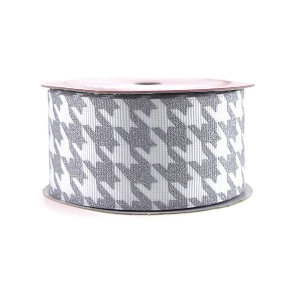 Hounds Tooth Glitter Grosgrain Ribbon, 1-1/2-inch, 3-yard, Silver