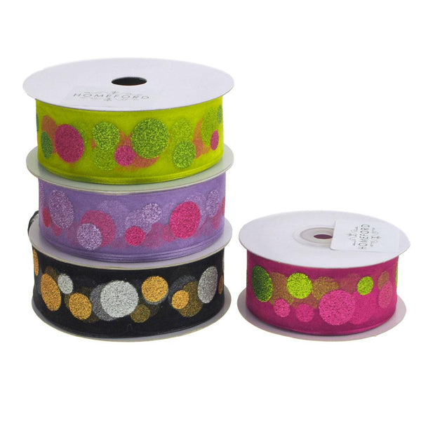 Glitter Dots Christmas Organza Ribbon Wired Edge, 1-1/2-Inch, 25 Yards