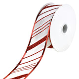 Glittered Christmas Diagonal Stripes Wired Ribbon, 1-1/2-Inch, 10-Yard