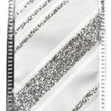 Glittered Christmas Diagonal Stripes Wired Ribbon, 1-1/2-Inch, 10-Yard