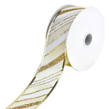 Glittered Christmas Diagonal Stripes Wired Ribbon, 1-1/2-Inch, 10-Yard