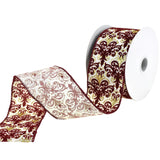 Elegant Damask Pattern Wired Ribbon, 2-1/2-Inch, 10-Yard - Ivory/Burgundy