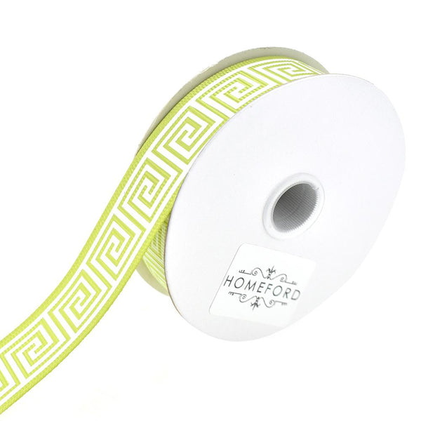 Greek Keys Pattern Printed Ribbon, Lime Green, 7/8-Inch, 4-Yard