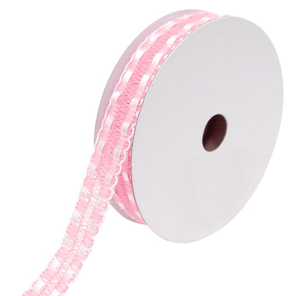 Satin Weaved Crochet Ribbon with Scalloped Edge, Light Pink, 7/8-Inch, 10-Yards