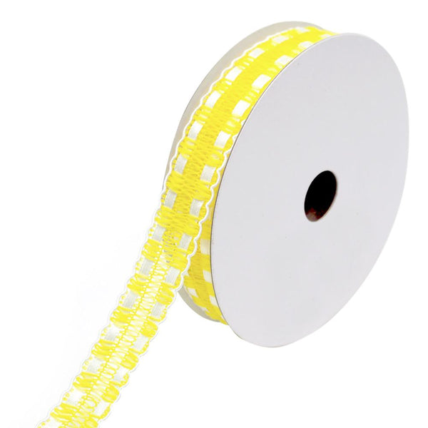 Satin Weaved Crochet Ribbon with Scalloped Edge, Yellow, 7/8-Inch, 10-Yards