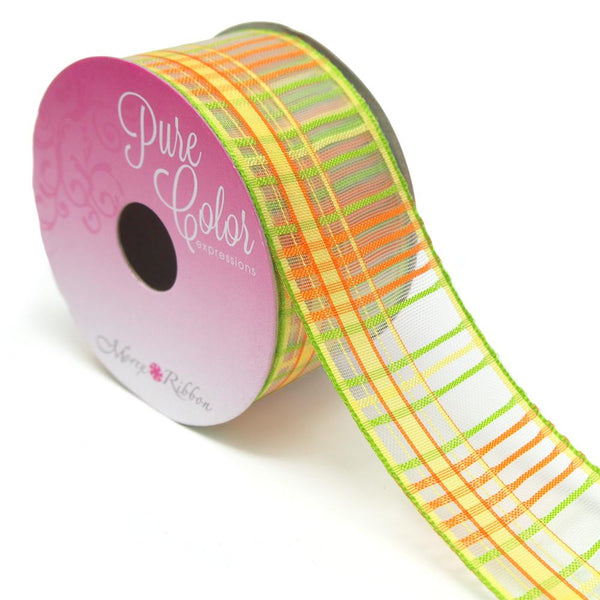 Sheer Striped Plaid Wired Breeze Ribbon, Sherbert, 1-1/2-Inch, 10-Yards