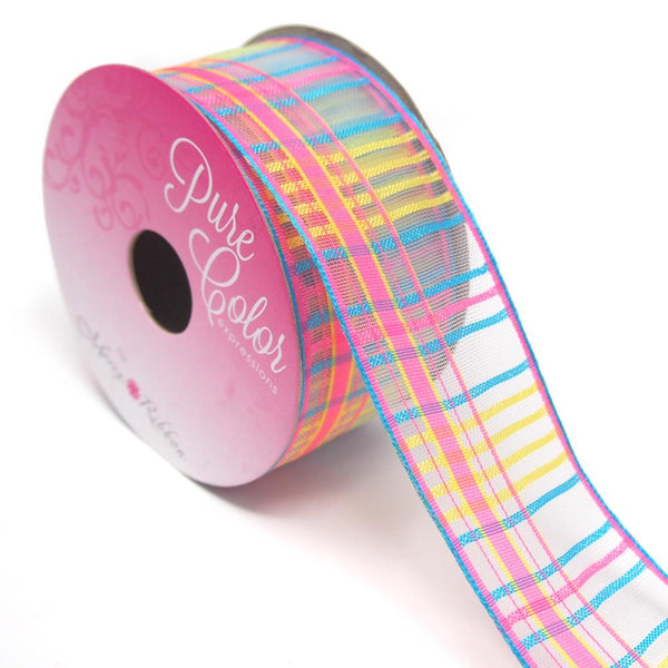 Sheer Striped Plaid Wired Breeze Ribbon, Pastel, 1-1/2-Inch, 10-Yards