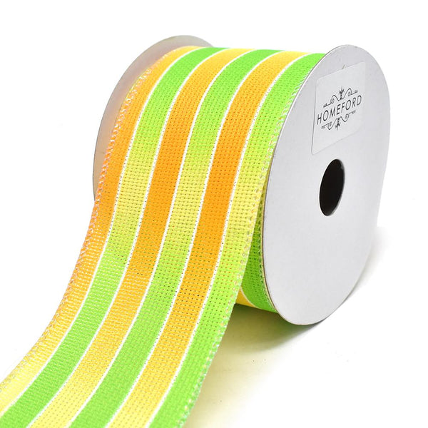 Glitter Ombre Striped Wired Ribbon, 2-1/2-Inch, 10-Yard, Lime/Tangerine