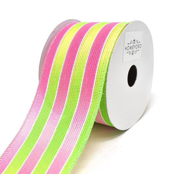 Glitter Ombre Striped Wired Ribbon, 2-1/2-Inch, 10-Yard, Cerise/Lime