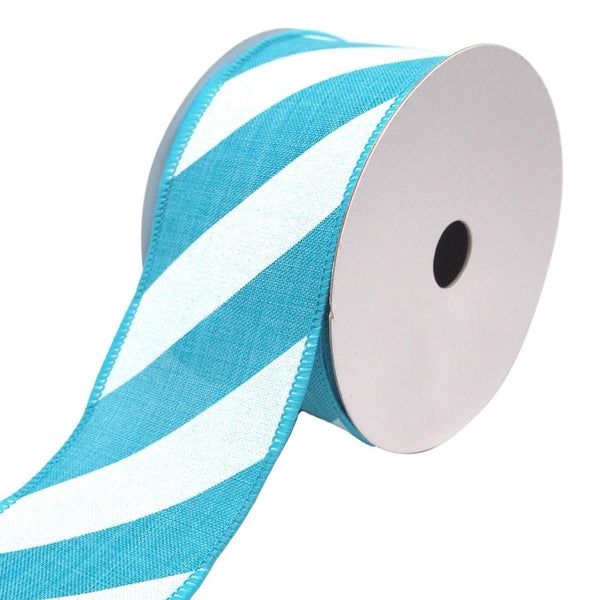 Diagonal Striped Faux Linen Nantucket Ribbon, Turquoise, 2-1/2-Inch, 10-Yards