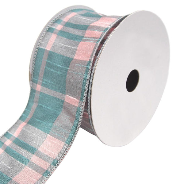 Catalina Plaid Wired Dupioni Ribbon, Seafoam, 2-1/2-Inch, 10 Yards