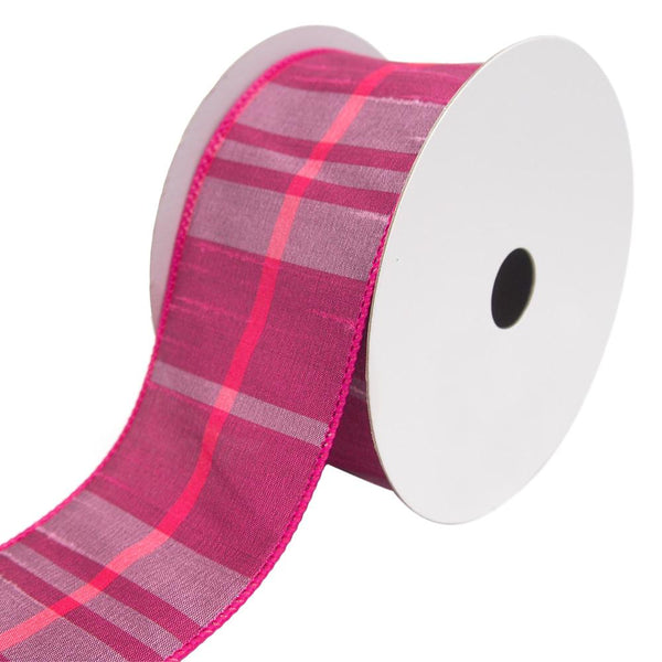 Catalina Plaid Wired Dupioni Ribbon, Hot Pink, 2-1/2-Inch, 10 Yards