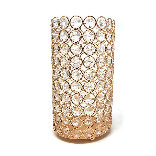 Large Crystal Cylinder Candle Holder, Gold, 9-Inch