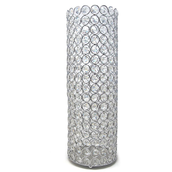 Extra Large Crystal Cylinder Candle Holder, Silver, 16-Inch