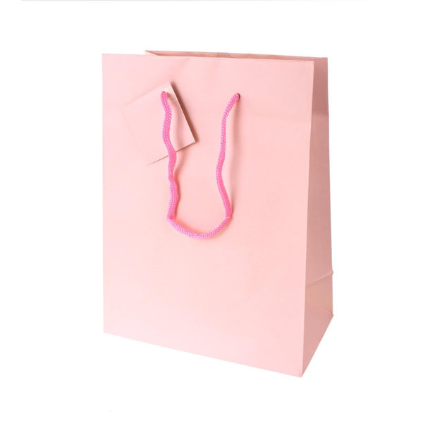 Solid Colored Matte Gift Bags with Tag, 9-1/2-Inch, Pink