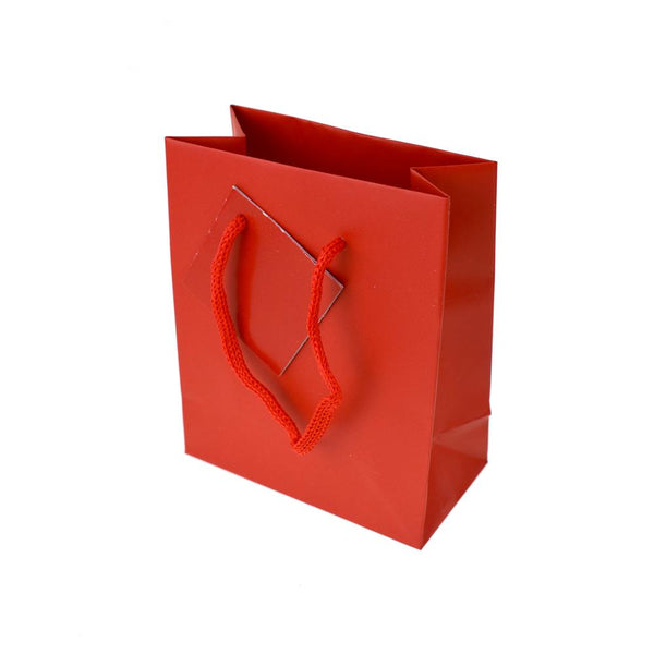 Solid Colored Matte Gift Bag with Tag, Red, 5-1/4-Inch