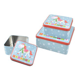 Tiered Square Unicorn Christmas Cookie Tin Containers, 3-Piece