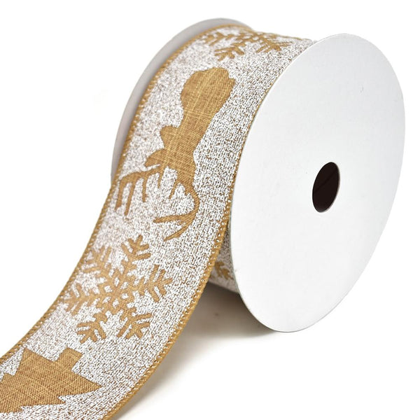 Winter Woods Printed Wired Christmas Ribbon, 2-1/2-Inch, 10-Yard, Natural