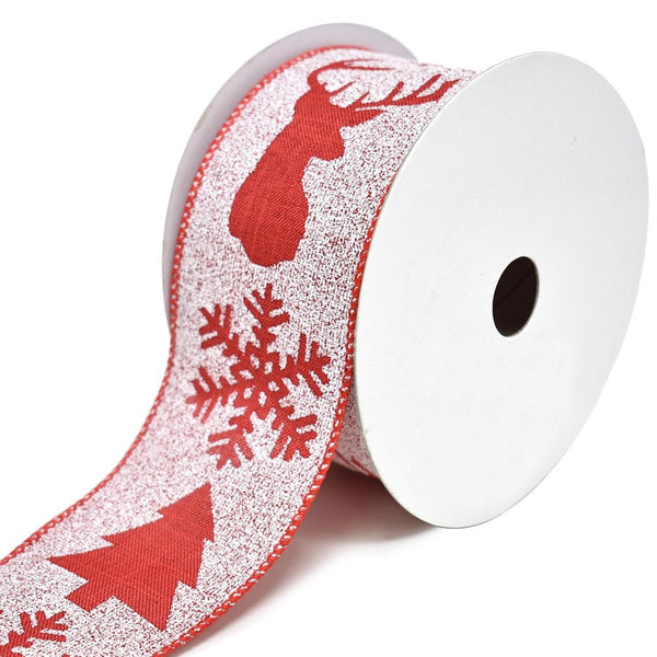 Winter Woods Printed Wired Christmas Ribbon, 2-1/2-Inch, 10-Yard, Red