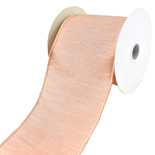 Christmas Shiny Woven Wired Ribbon, 4-Inch, 10-Yard - Rose Gold