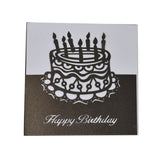 Blank Square Laser Cut Happy Birthday with Cake Invitation, Brown, 4-3/4-Inch