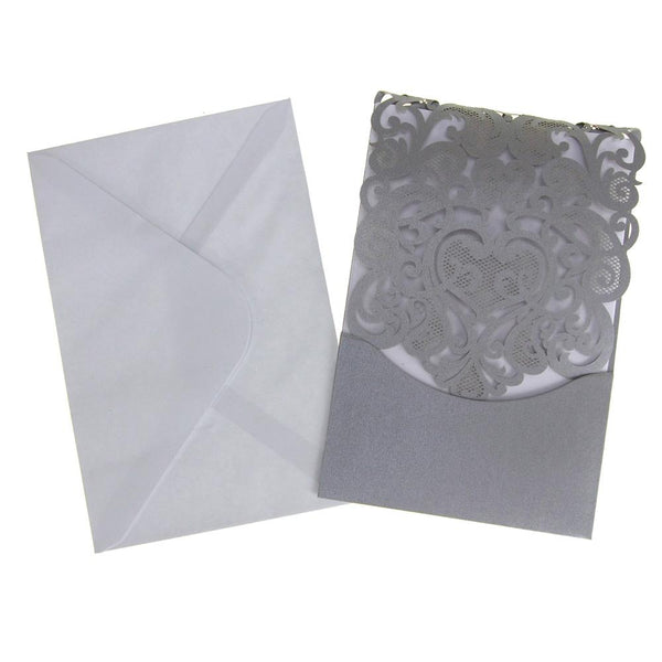 Blank Invitations Rectangle Laser Cut Design, Silver, 7-1/4-Inch, 8-Count