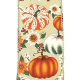 Pumpkins and Fall Harvest Flowers Wired Ribbon, 2-1/2-Inch, 10-Yard