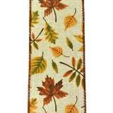 Autumn Falling Leaves Faux Linen Wired Ribbon, 2-1/2-Inch, 10-Yard