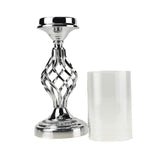 Twisted Candle Holder with Glass Cylinder Centerpiece, 16-Inch, Silver