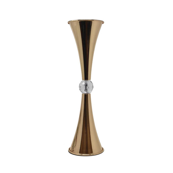 Metal Slim Waste Trumpet Vase with Diamond Accent, Gold, 17-1/2-Inch