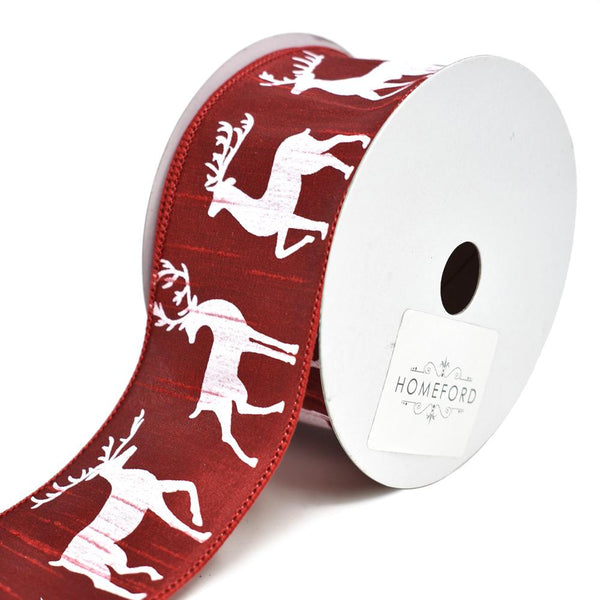 Oh Deer Dupioni Wired Ribbon, Red, 2-1/2-Inch, 10-Yard