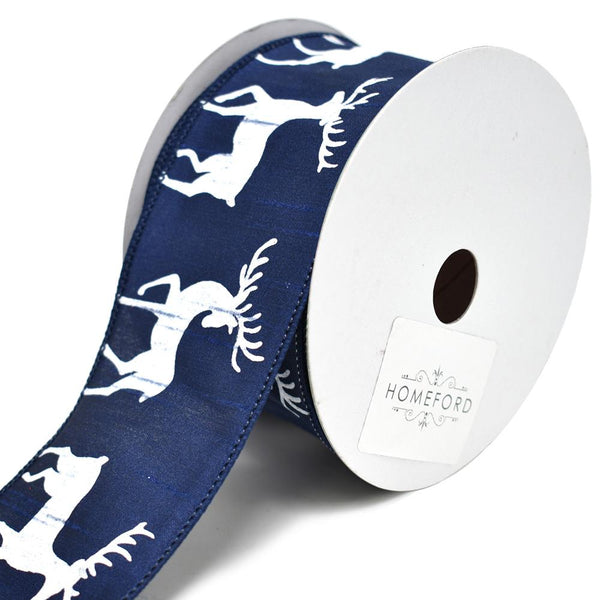 Oh Deer Dupioni Wired Ribbon, Navy, 2-1/2-Inch, 10-Yard