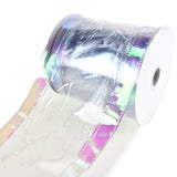 Jelly Plastic Iridescent Edge Neon Wired Ribbon, 4-Inch, 10-Yard