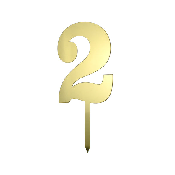 Metallic Acrylic Number 2 Cake Topper, Gold, 7-1/2-Inch