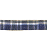 Gold Trim Plaid Wired Ribbon, 1-1/2-Inch, 10-Yard - Navy Blue/Moss