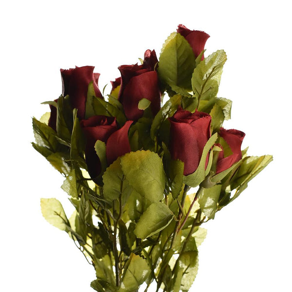 Artificial Rose Flower Bud Bush, 15-Inch, Red