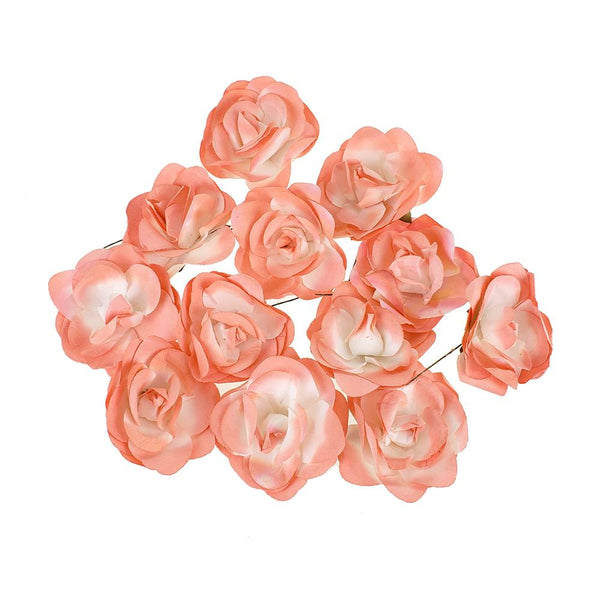 Rose Paper Flower Embellishment, 2-1/2-Inch, 12-Count, Coral