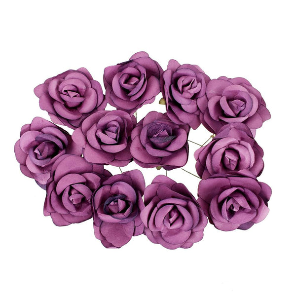 Rose Paper Flower Embellishment, 2-1/2-Inch, 12-Count, Purple