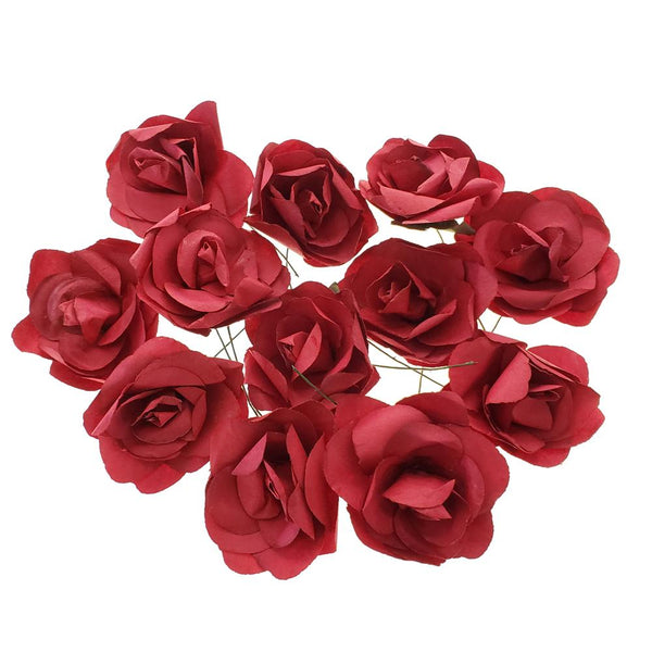 Rose Paper Flower Embellishment, 2-1/2-Inch, 12-Count, Red