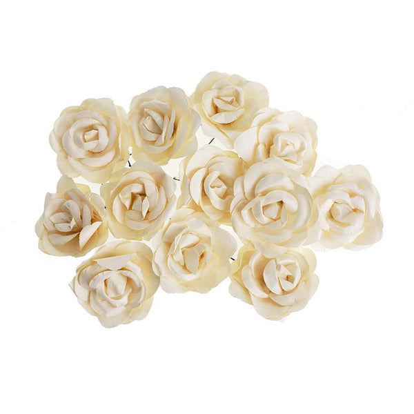 Rose Paper Flower Embellishment, 2-1/2-Inch, 12-Count, Ivory