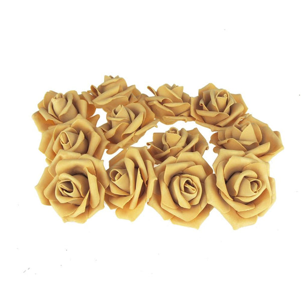 Foam Roses Flower Head Embellishment, 3-Inch, 12-Count, Gold